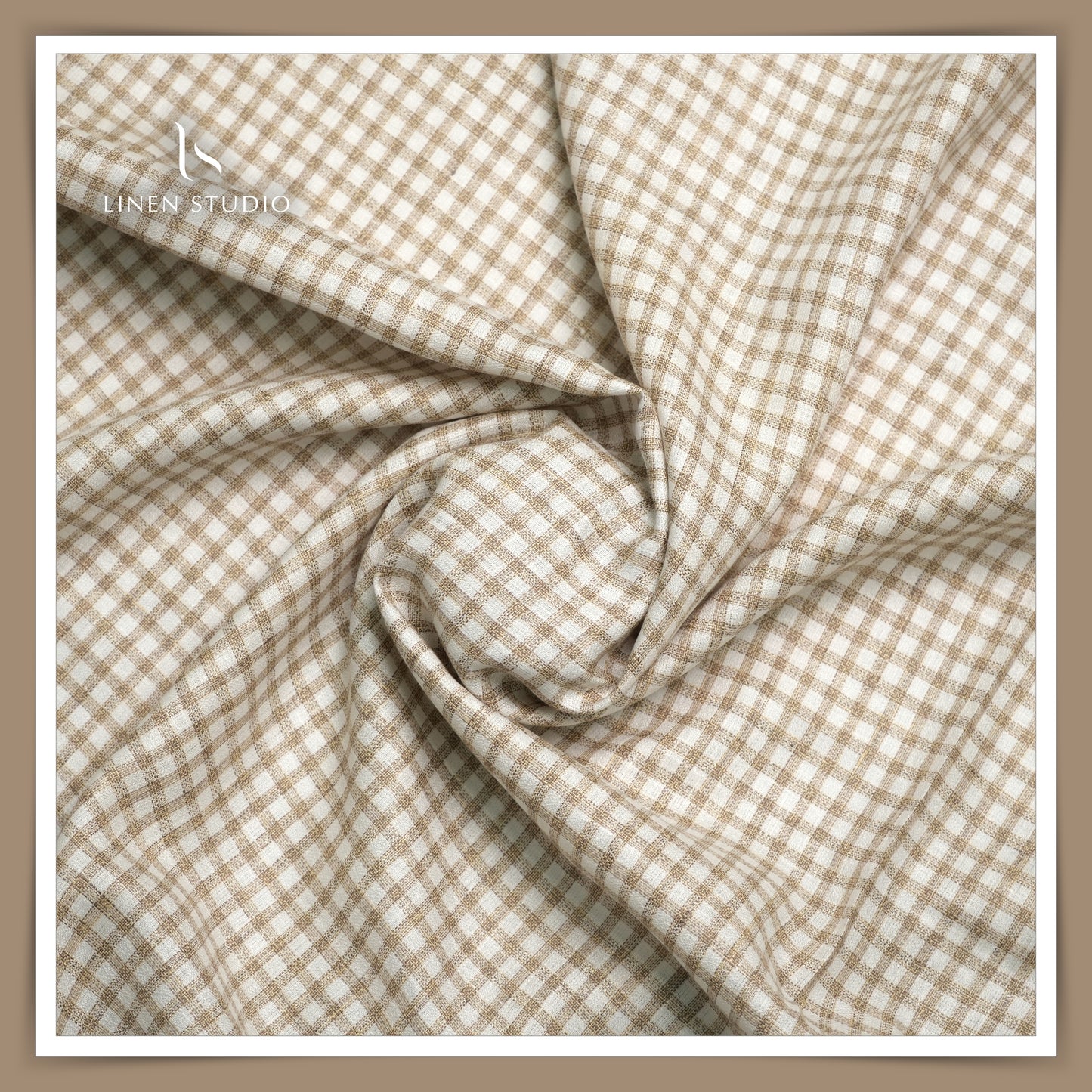 Premium Twill Shirting 60 Lea - White and Brown Checks (zoom in)