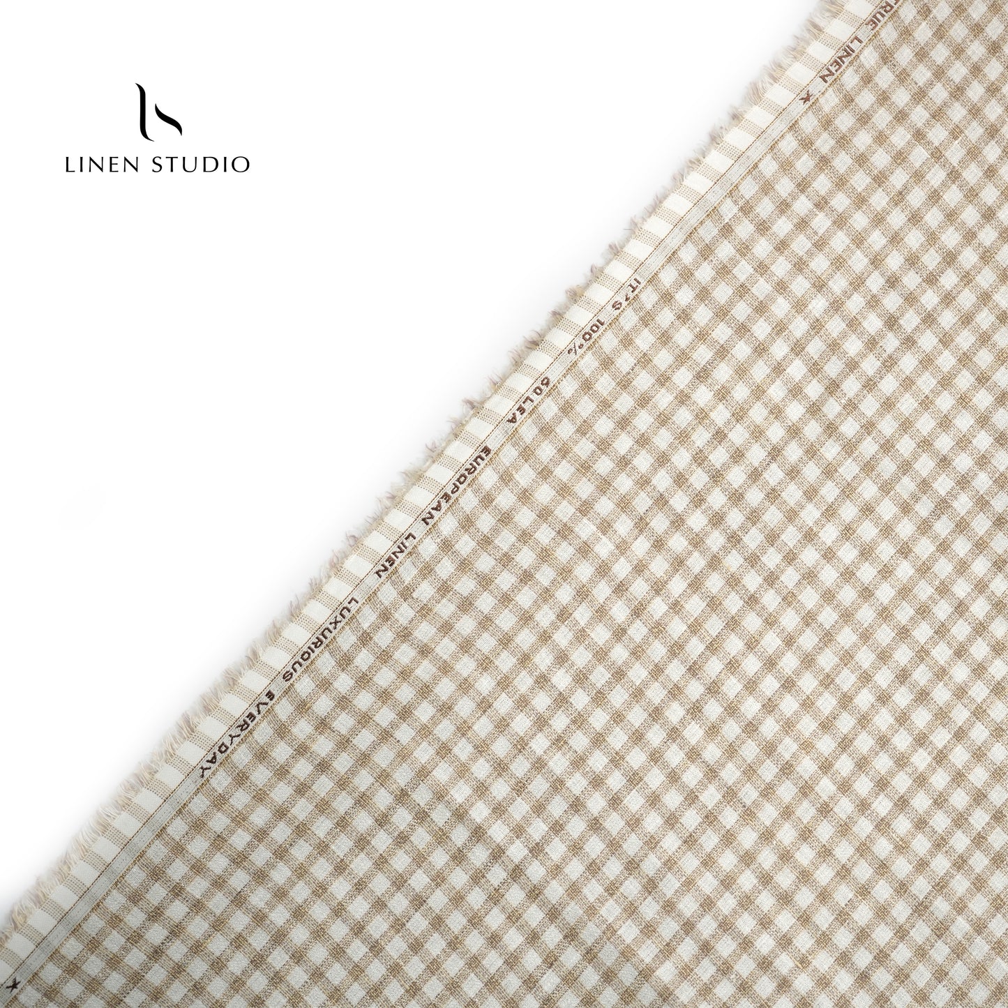 Premium Twill Shirting 60 Lea - White and Brown Checks (zoom in)