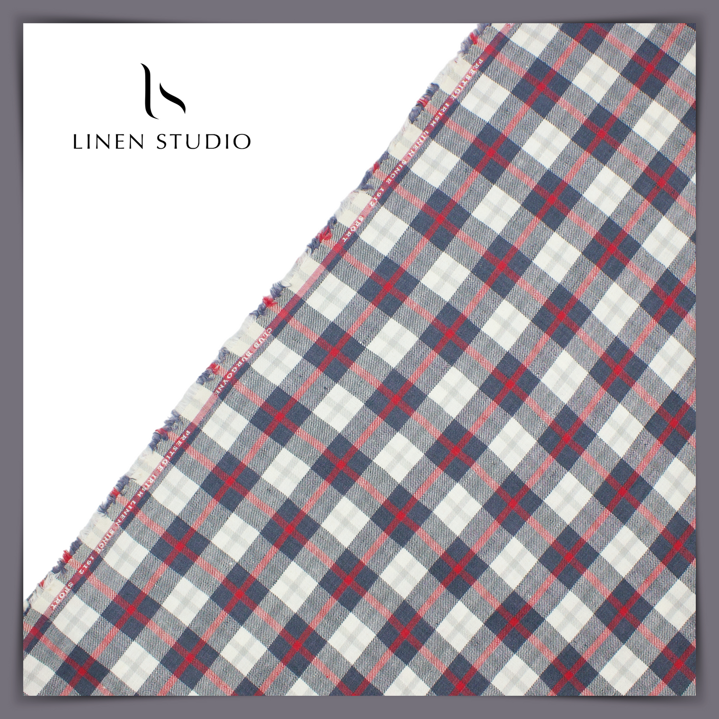 Burgoyne Pure Linen Suiting Checks - Grey Red Chk