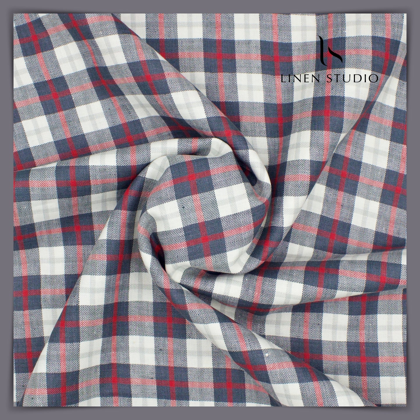 Burgoyne Pure Linen Suiting Checks - Grey Red Chk