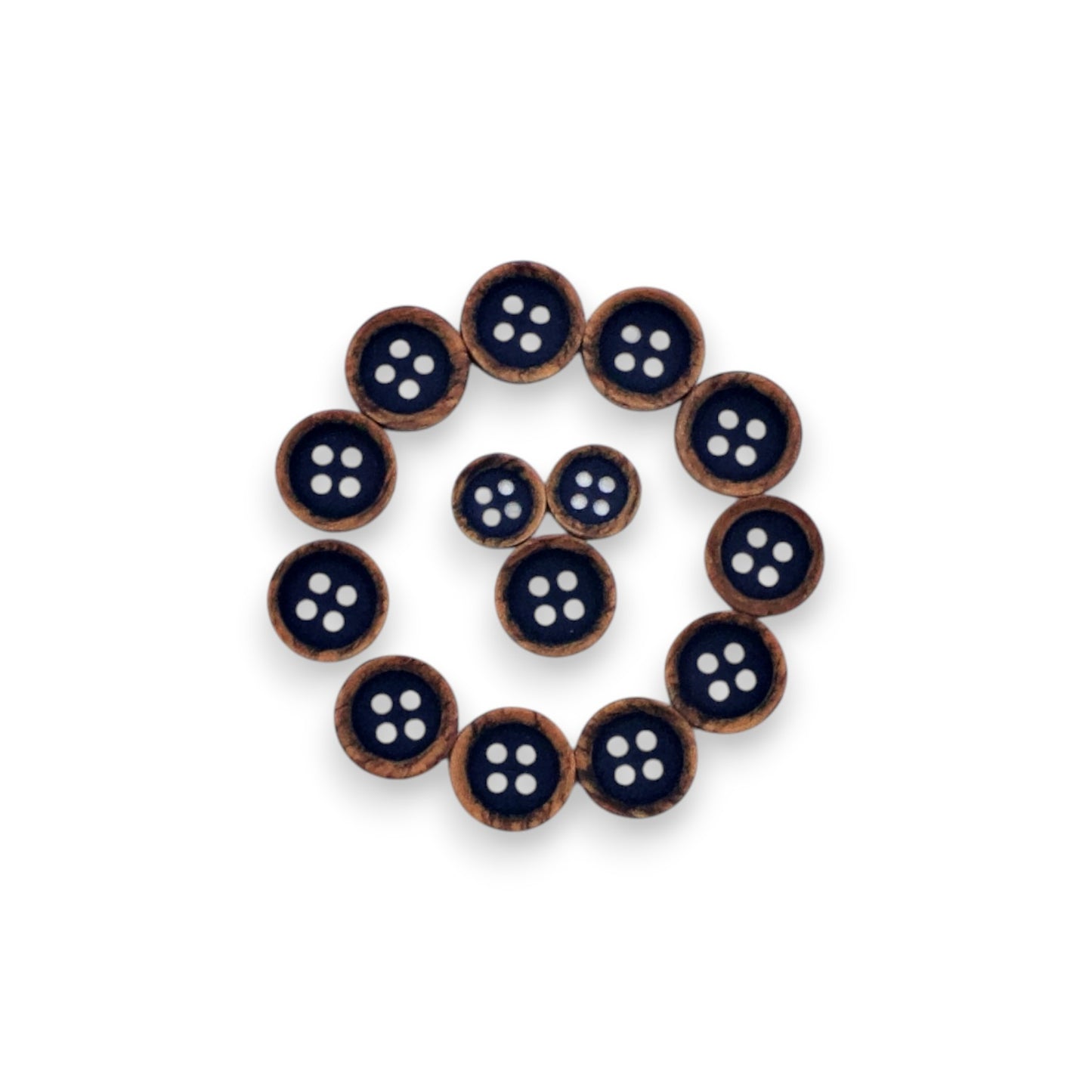 Round Rim Wooden Look 4 Hole Blue Colour Fancy Shirt Buttons (Big & Small)