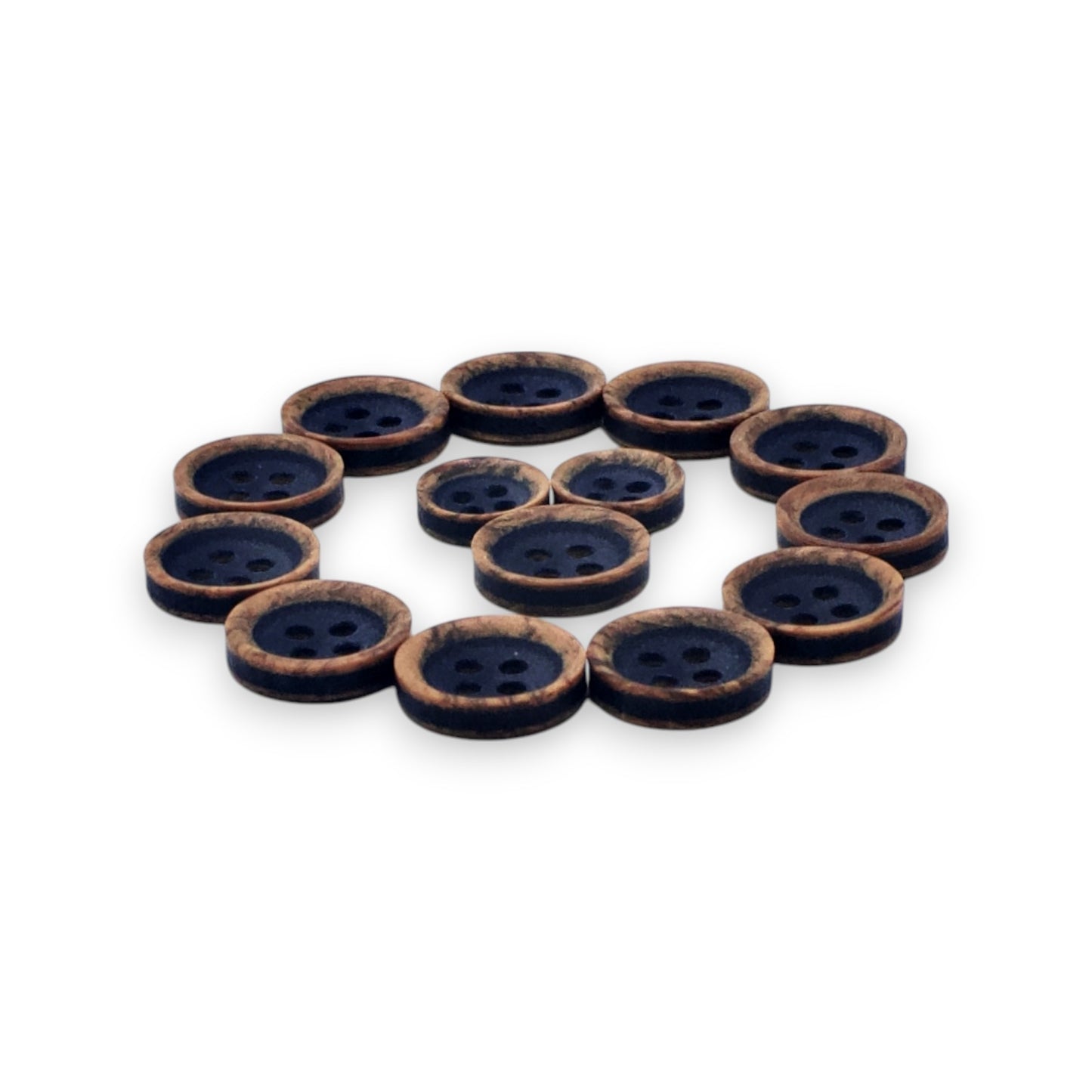 Round Rim Wooden Look 4 Hole Blue Colour Fancy Shirt Buttons (Big & Small)