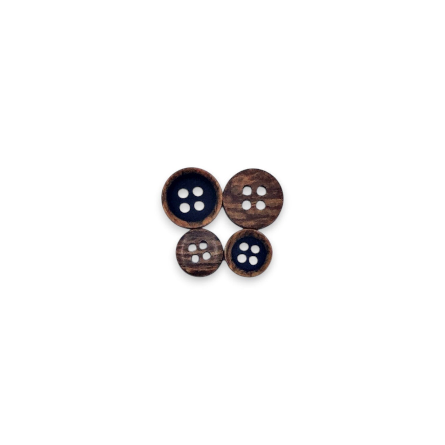 Round Rim Wooden Look 4 Hole Blue Colour Fancy Shirt Buttons (Big & Small)