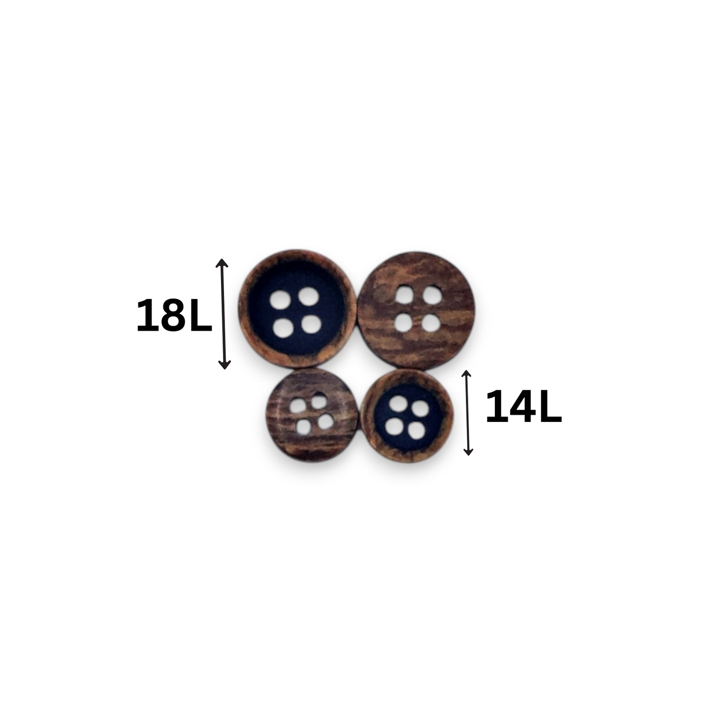 Round Rim Wooden Look 4 Hole Blue Colour Fancy Shirt Buttons (Big & Small)