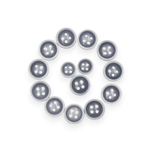 Round Rim 4 Hole Dark Grey / White  Fancy Dual Tone Shirt Buttons (Big & Small)