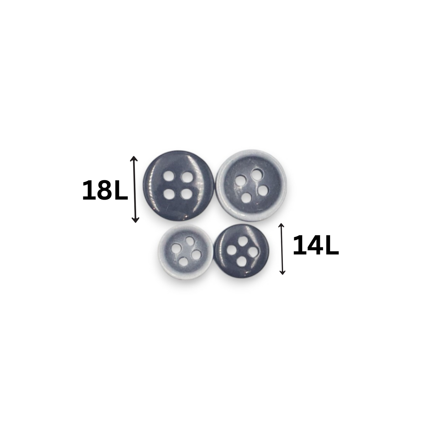 Round Rim 4 Hole Dark Grey / White  Fancy Dual Tone Shirt Buttons (Big & Small)