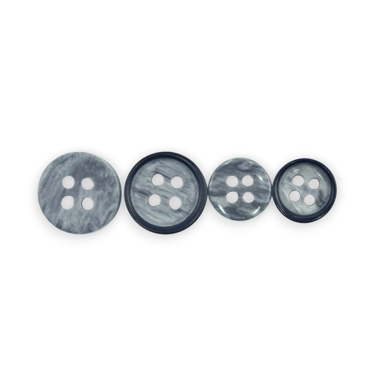 Round Rim 4 Hole Dark Grey / Black  Fancy Dual Tone Shirt Buttons (Big & Small)