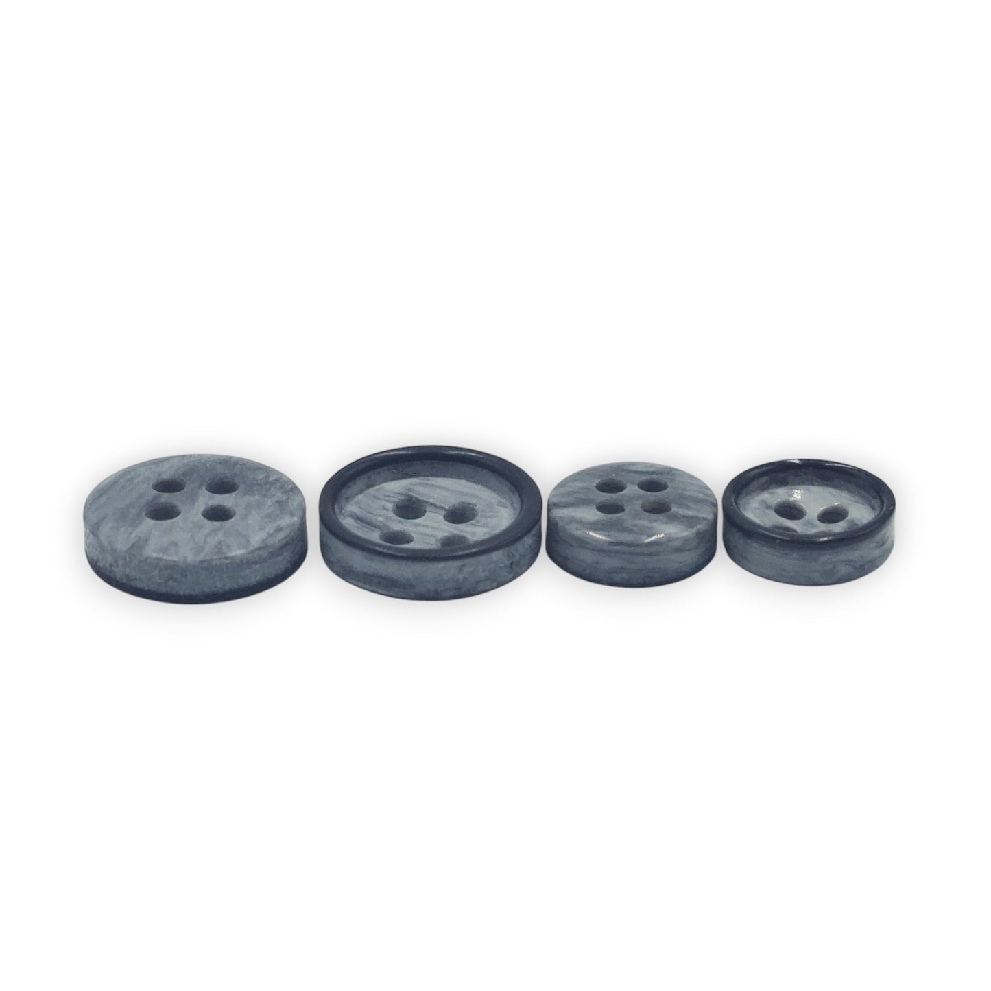 Round Rim 4 Hole Dark Grey / Black  Fancy Dual Tone Shirt Buttons (Big & Small)