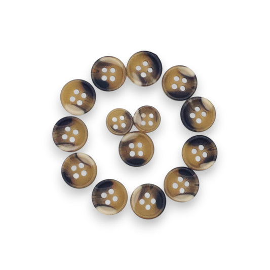 Round Rim 4 Hole Fancy Brown Multi Tone Shirt Buttons (Big & Small)