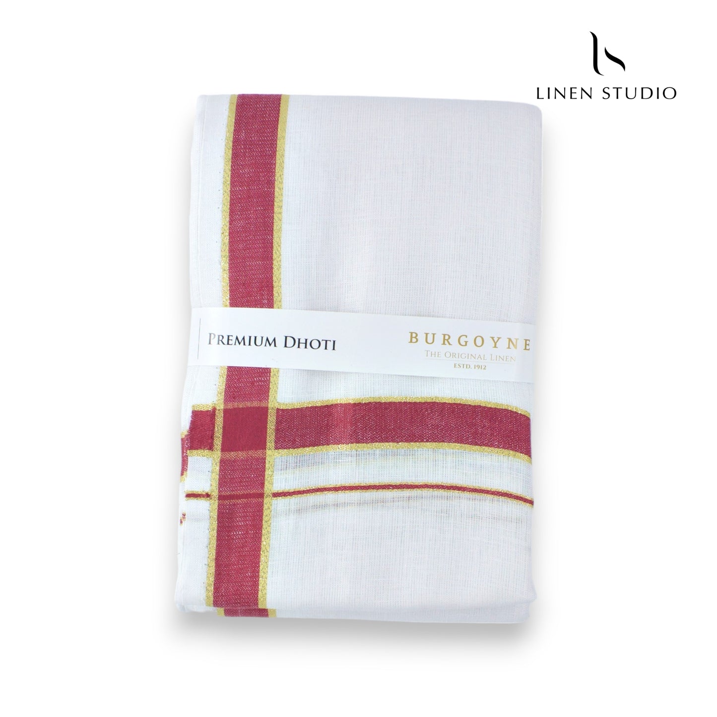 Golden Red Border - Pure Linen Dhoti By Burgoyne