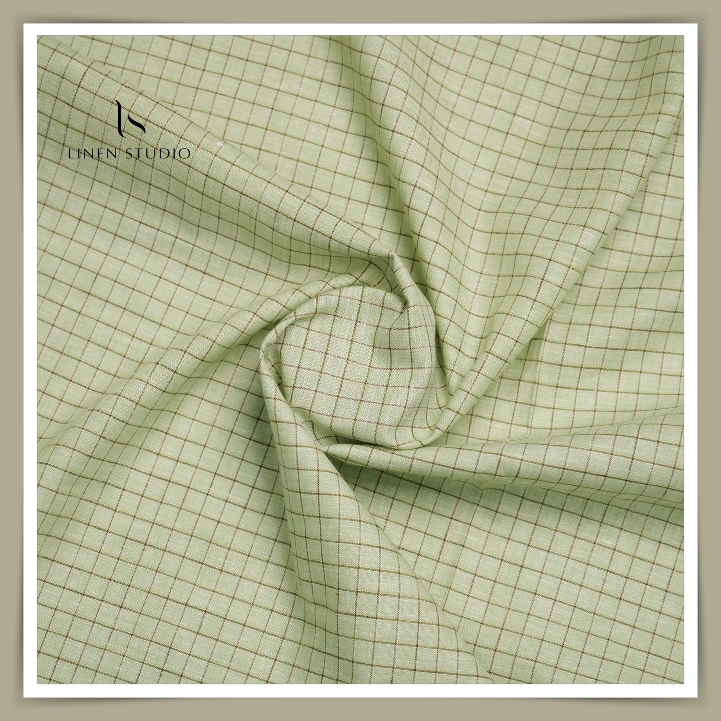 60 Lea European Linen Shirting - Pista Green Checks