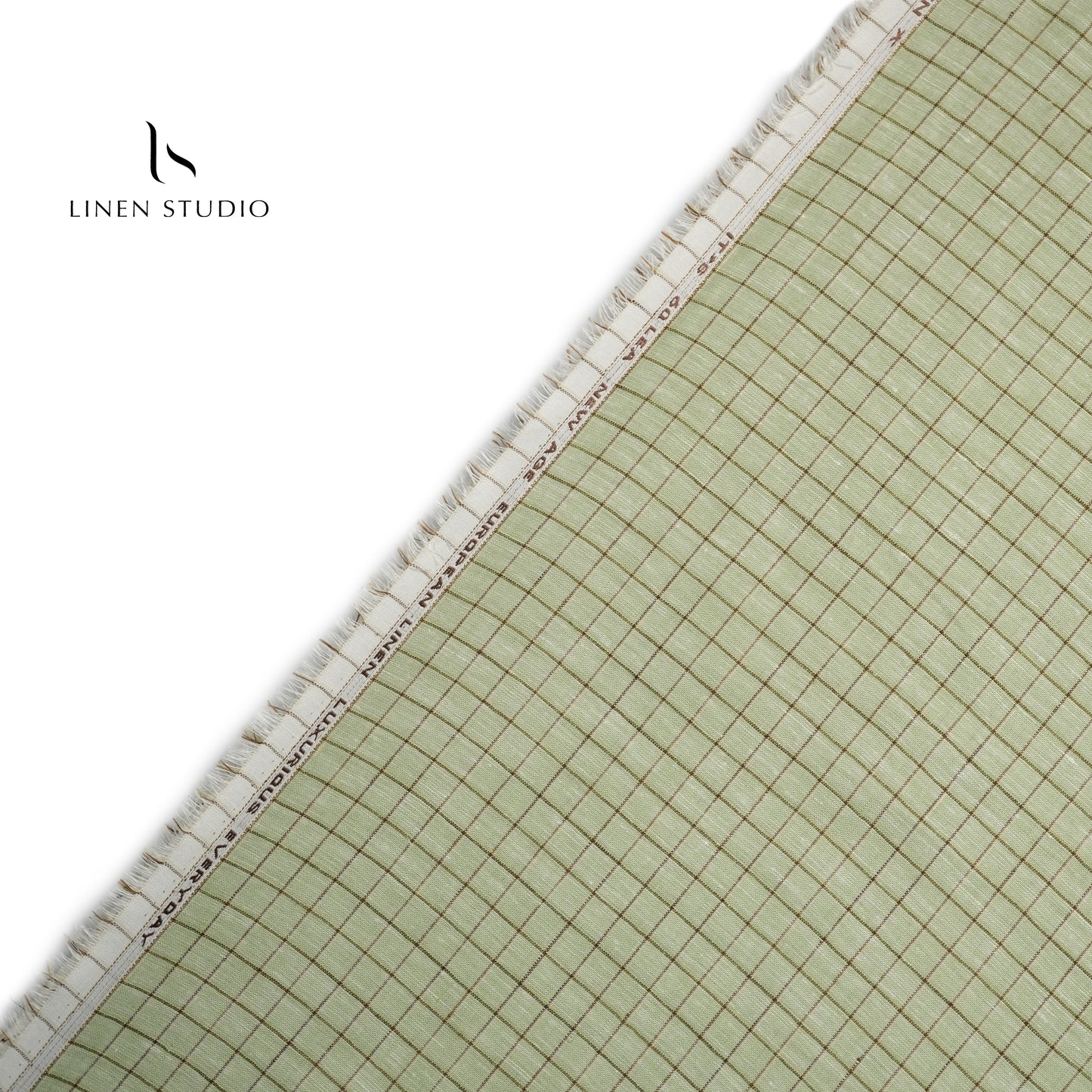 60 Lea European Linen Shirting - Pista Green Checks