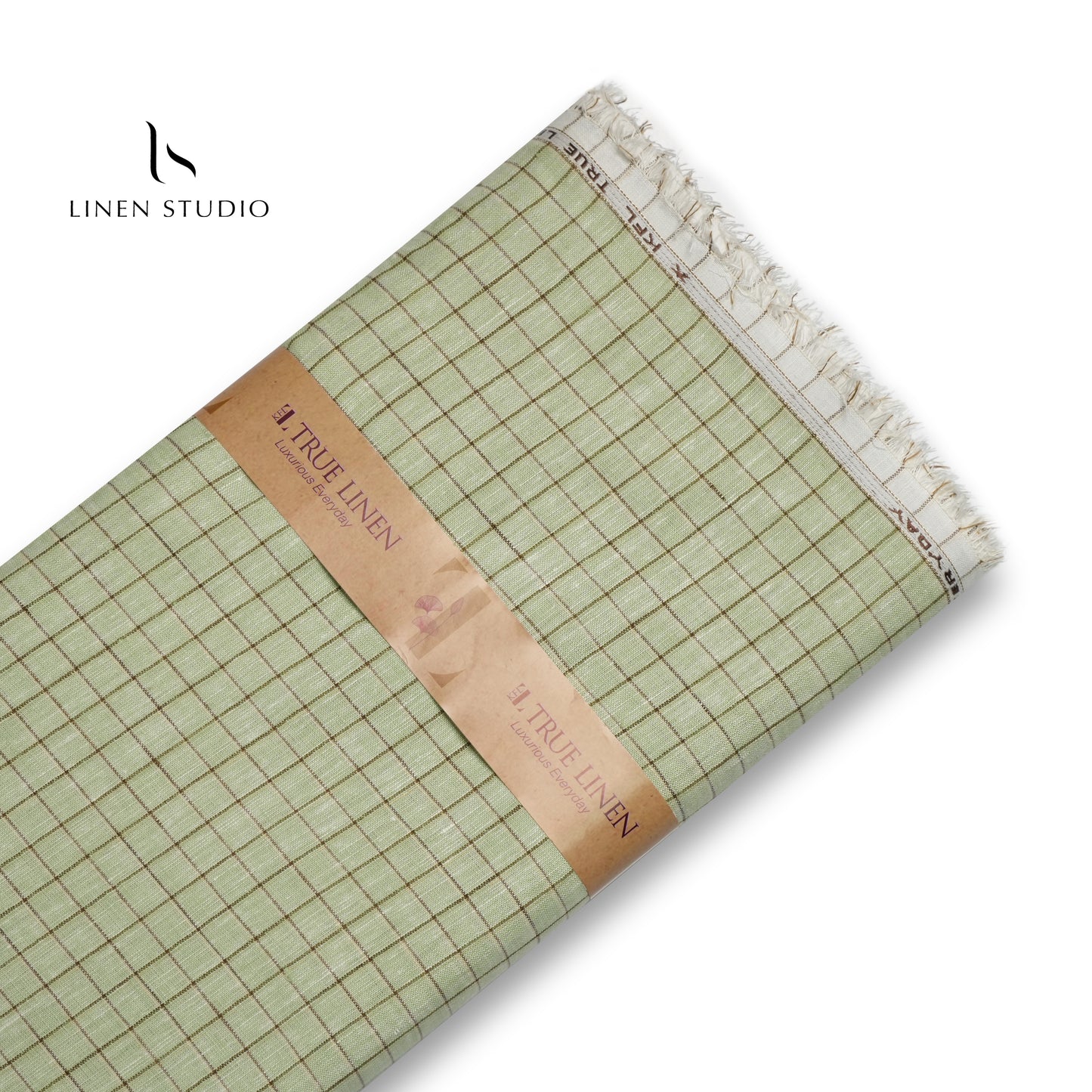 60 Lea European Linen Shirting - Pista Green Checks