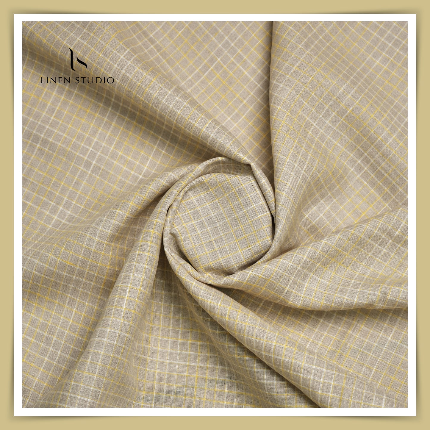 60 Lea European Linen Shirting - Natural With Golden Checks