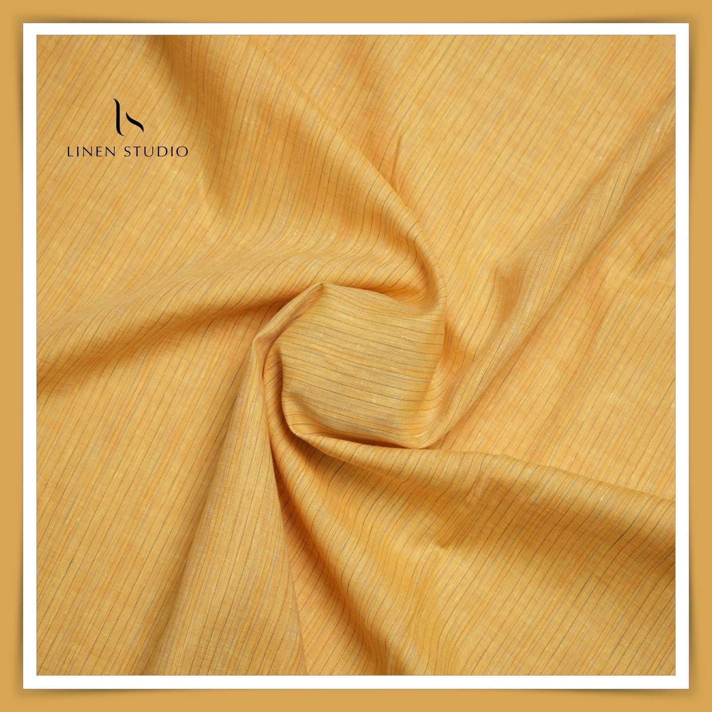 60 Lea European Linen Shirting - Golden Yellow With Stripes