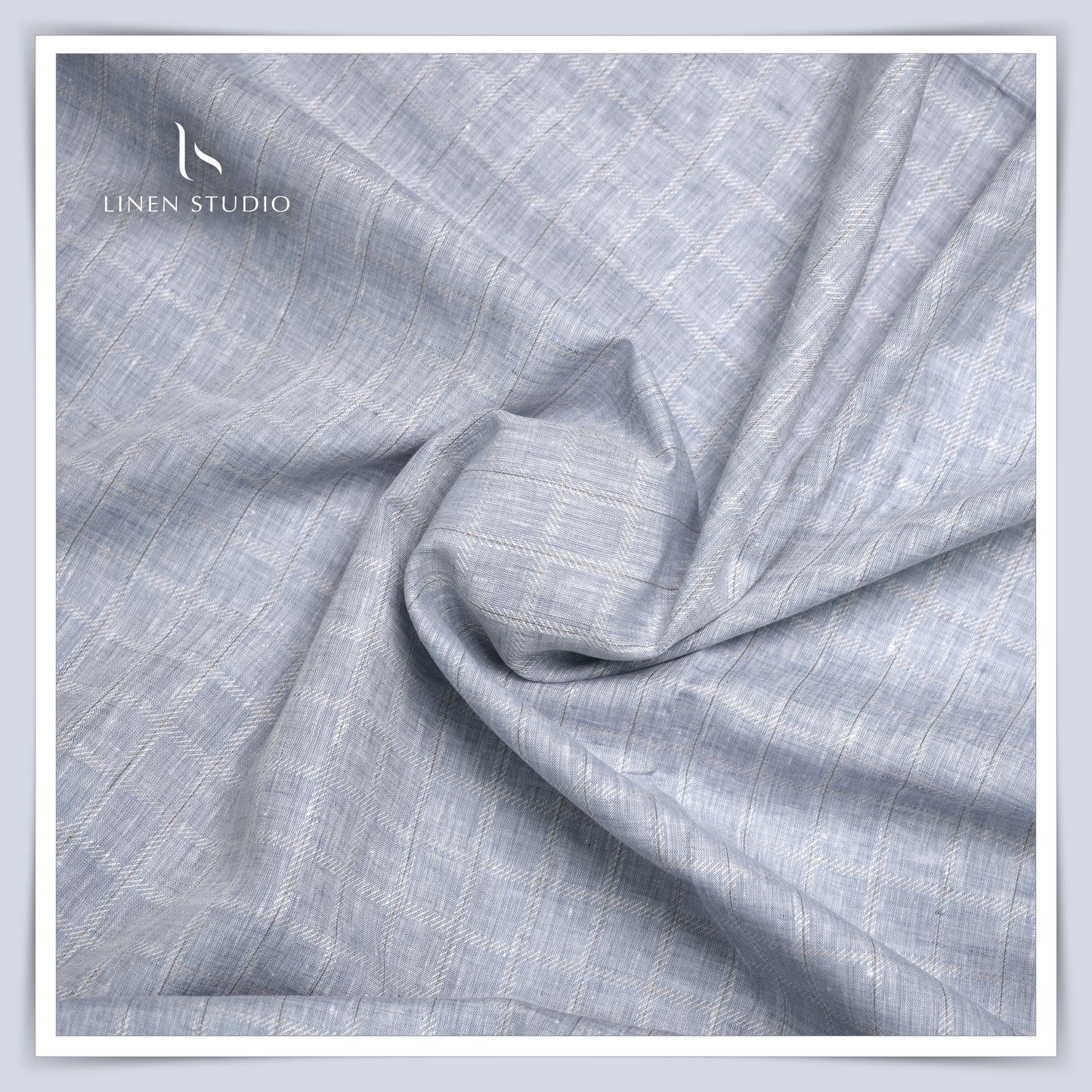 60 Lea European Linen Premium Shirting - Greyish Blue Checks (zoom in)