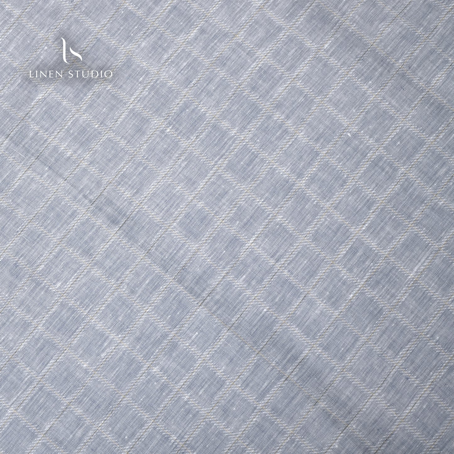 60 Lea European Linen Premium Shirting - Greyish Blue Checks (zoom in)