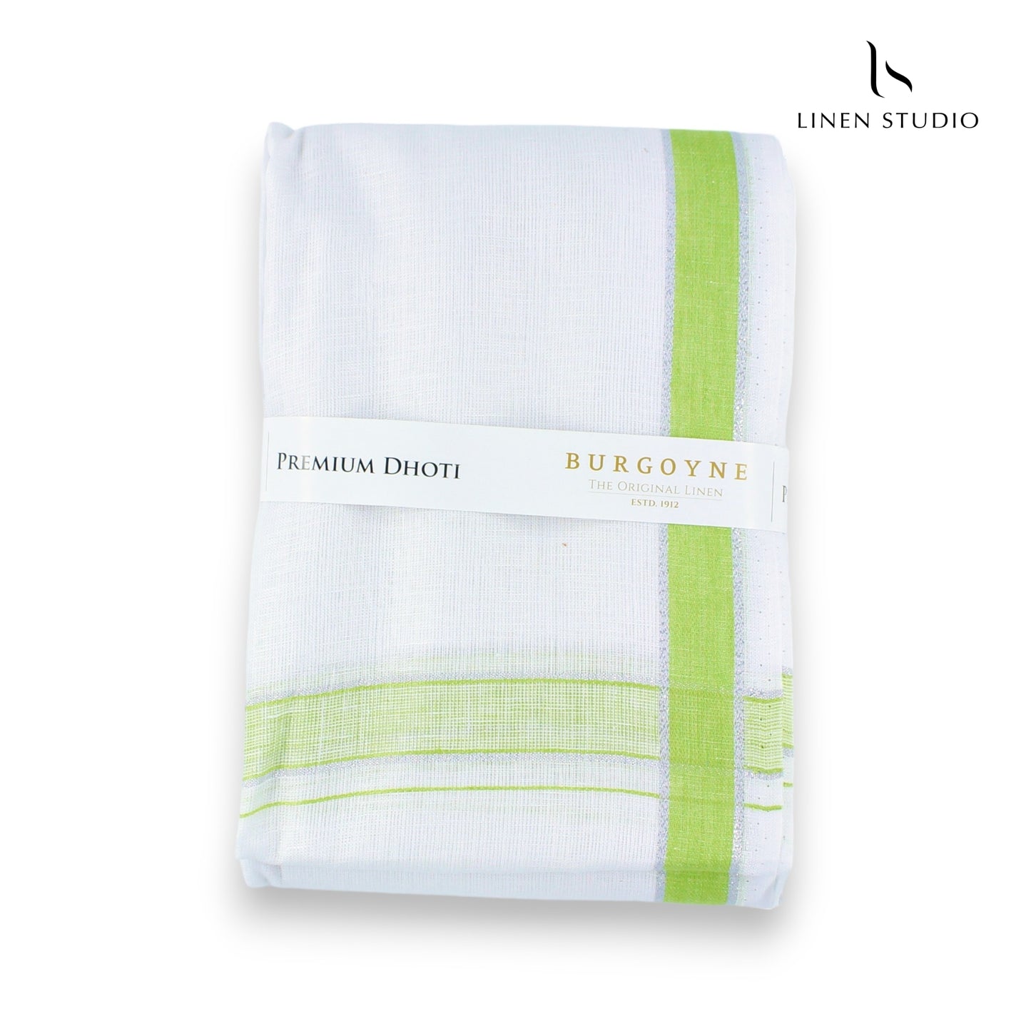 Light Green Border - Pure Linen Dhoti by Burgoyne