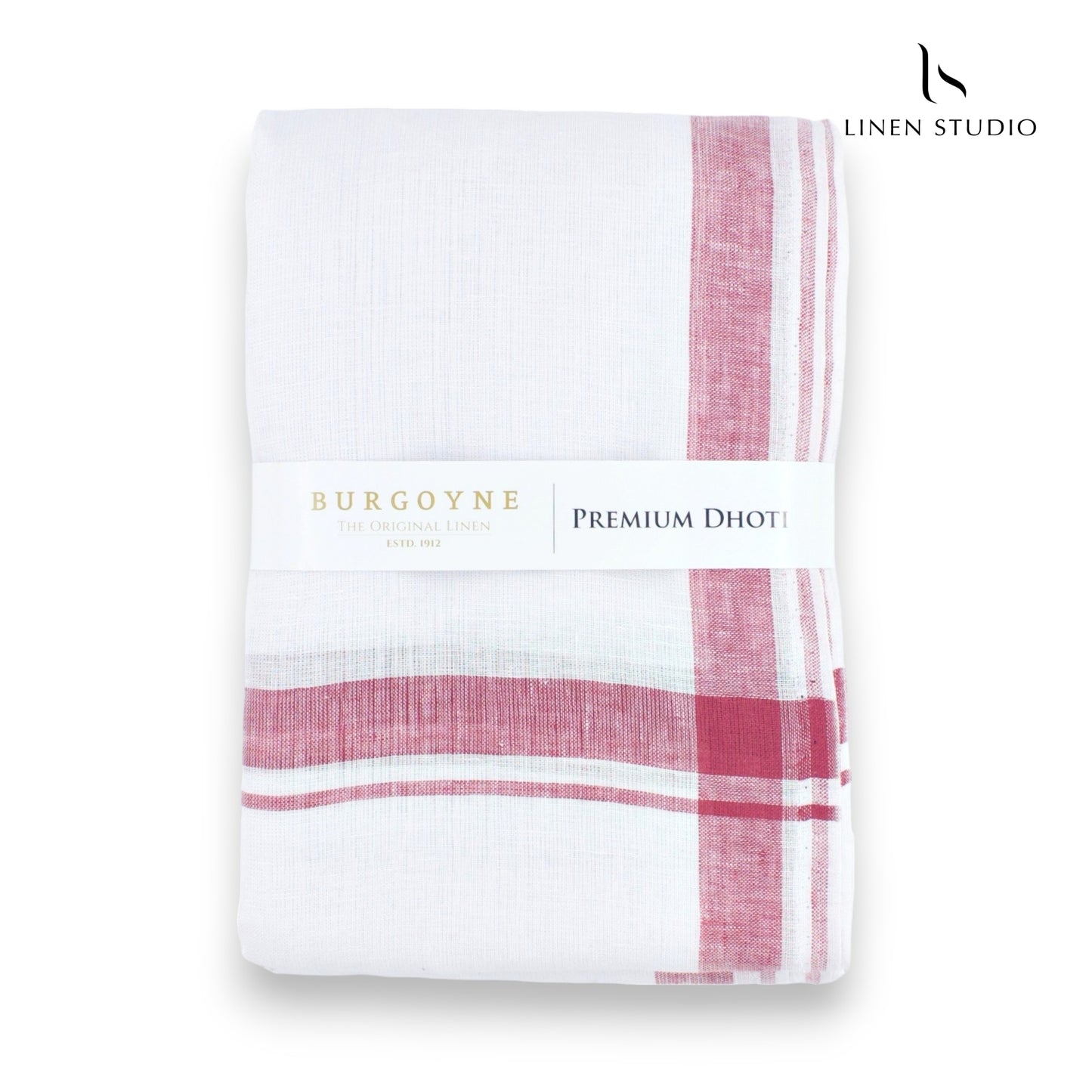 Red Plain Border - Pure Linen Dhoti by Burgoyne