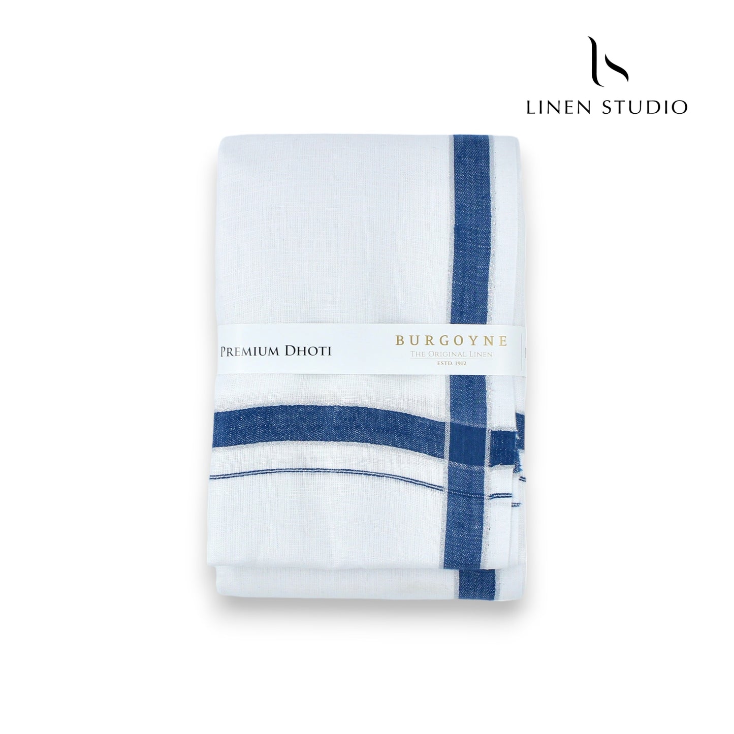 Denim Blue Border - Pure Linen Dhoti By Burgoyne