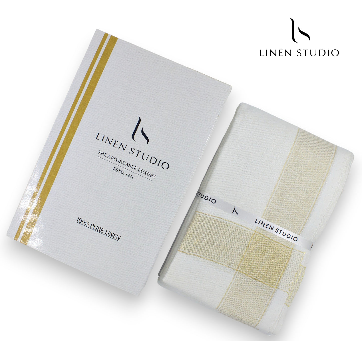 Gold Zari Dhoti by Linen Studio - Cream Colour
